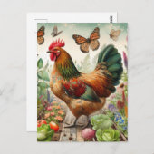 Rooster im Garten Postkarte (Vorne/Hinten)