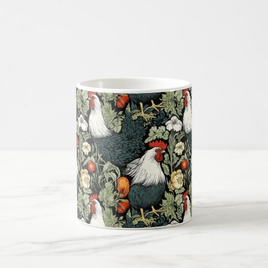 Rooster im grünen Garten William Morris Style Kaffeetasse (Mittel)