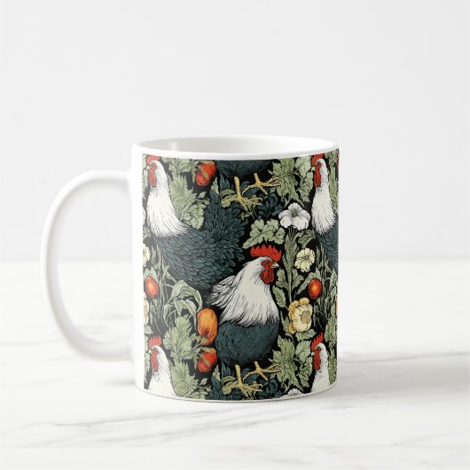 Rooster im grünen Garten William Morris Style Kaffeetasse (Links)