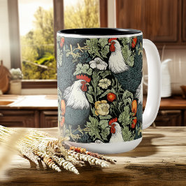Rooster im grünen Garten William Morris Style Kaffeetasse