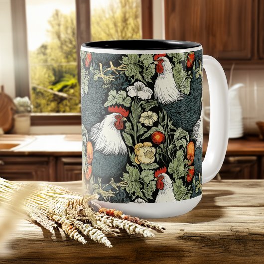 Rooster im grünen Garten William Morris Style Kaffeetasse