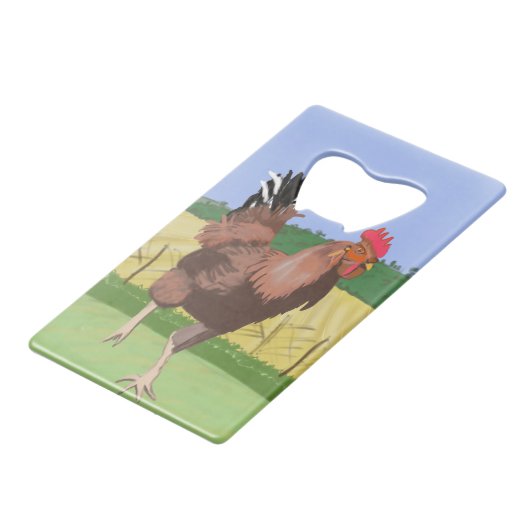 Rooster im Grünen Geldbeutel Flaschenöffner (Vorderseite Schrägansicht)