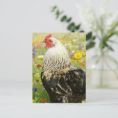Rooster in a Flower Meadow Postkarte (Stehend Vorderseite)