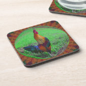Rooster in Bubble Nature Art Untersetzer Set (Linke Seite)