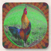 Rooster in Bubble Nature Art Untersetzer Set (Vorderseite)