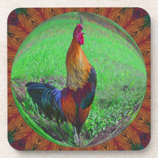 Rooster in Bubble Nature Art Untersetzer Set (Vorderseite)