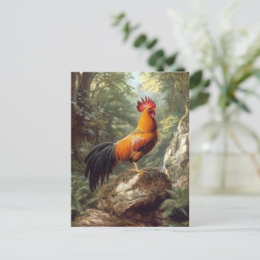 Rooster in der Jungle Landschaft Postkarte (Stehend Vorderseite)