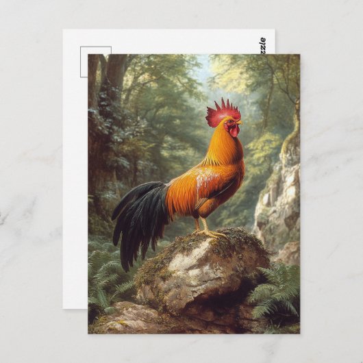 Rooster in der Jungle Landschaft Postkarte (Vorne/Hinten)