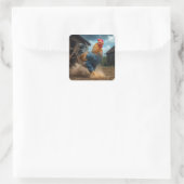 Rooster in einem dummen Bauernhof Quadratischer Aufkleber (Tasche)