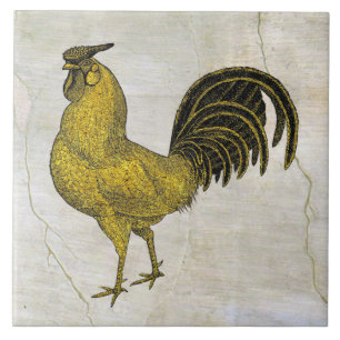 Rooster in Gold im Fresco-Muster Fliese