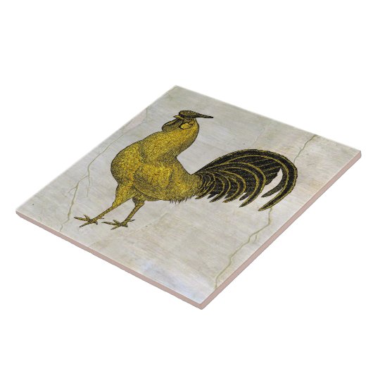 Rooster in Gold im Fresco-Muster Fliese (Seite)