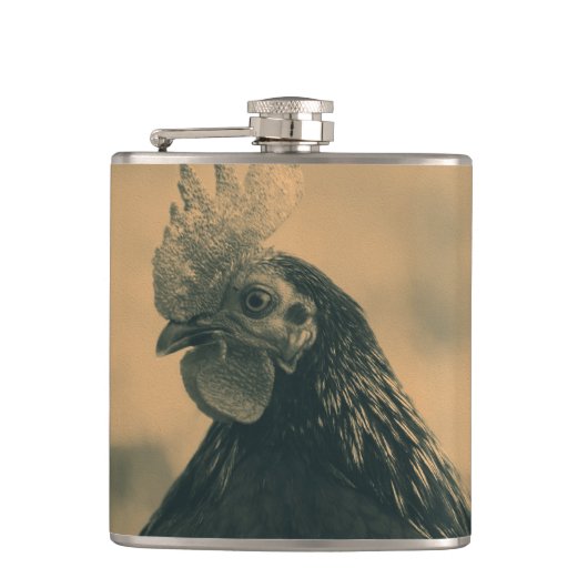 Rooster in Sepia Flachmann (Vorderseite)