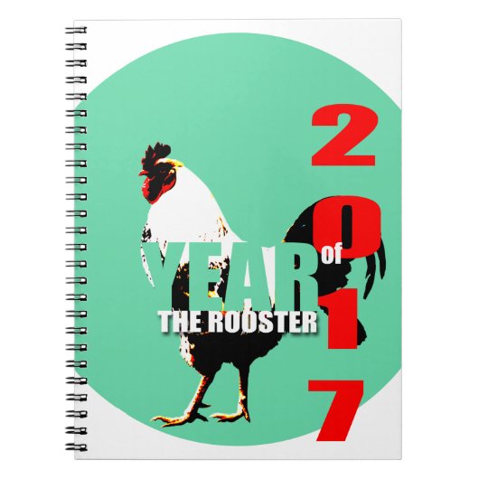Rooster-Jahr 2017 in einem Notebook mit grünem Kre Notizblock (Vorderseite)