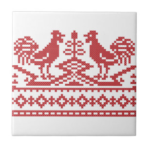 Rooster-Kreuzstich Fliese