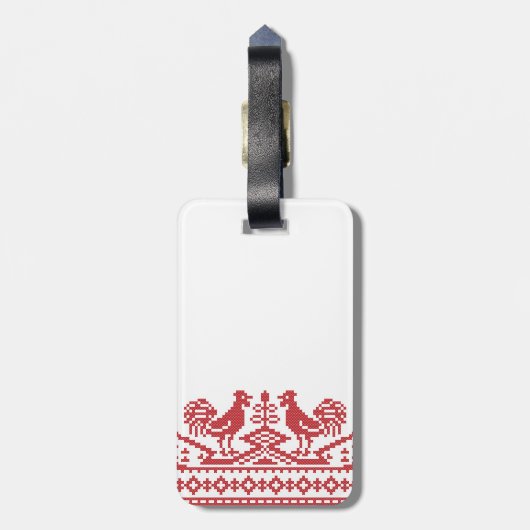 Rooster-Kreuzstich Gepäckanhänger (Rückseite vertikal)