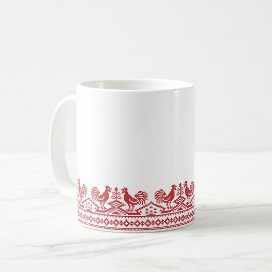 Rooster-Kreuzstich Kaffeetasse (Vorderseite Links)