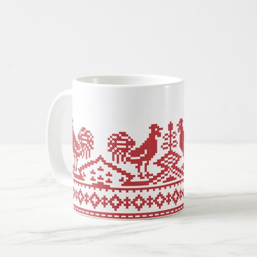 Rooster-Kreuzstich Kaffeetasse (Vorderseite Links)