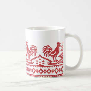 Rooster-Kreuzstich Kaffeetasse