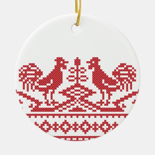Rooster-Kreuzstich Keramik Ornament (Vorne)