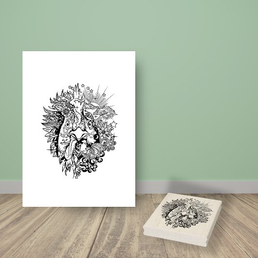 Rooster Line Art Colour Page Gummistempel