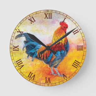 Rooster Maroon römische Zahlen Runde Wanduhr