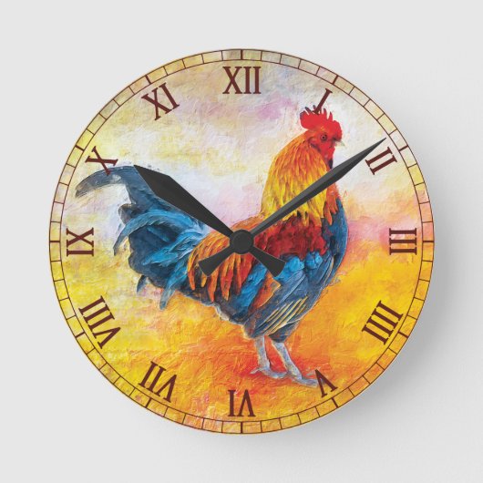 Rooster Maroon römische Zahlen Runde Wanduhr (Vorderseite)