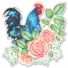 Rooster mit Blume, je geschnitten, Vinyl Sticker