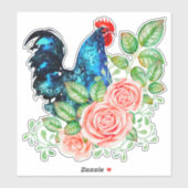 Rooster mit Blume, je geschnitten, Vinyl Sticker (Blatt)