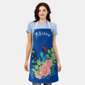 Rooster mit Blume Personalisiert Blue Schürze (Getragen)