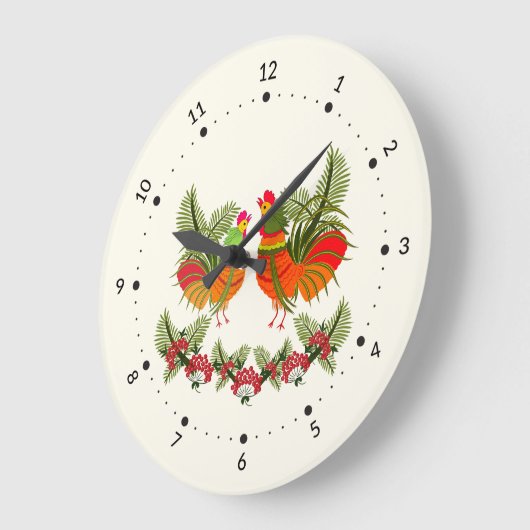 Rooster mit Henne Große Wanduhr (Winkel)