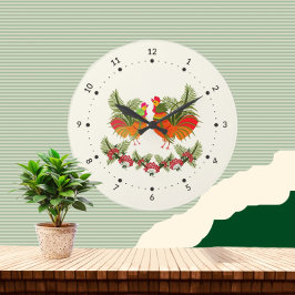 Rooster mit Henne Große Wanduhr