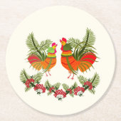 Rooster mit Henne Runder Pappuntersetzer (Vorderseite)
