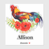 Rooster mit Personalisiertem Namen der Poppies Aufkleber (Blatt)