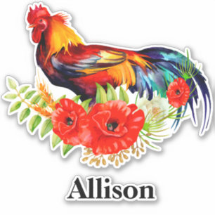 Rooster mit Personalisiertem Namen der Poppies Aufkleber