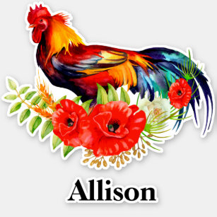 Rooster mit Personalisiertem Namen der Poppies Aufkleber