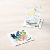 Rooster mit Personalisierten Blume Rechteckiger Pappuntersetzer (Vor Ort)