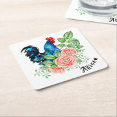 Rooster mit Personalisierten Blume Rechteckiger Pappuntersetzer (angewinkelt)