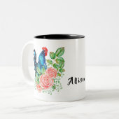 Rooster mit Personalisierten Blume Zweifarbige Tasse (Vorderseite Links)