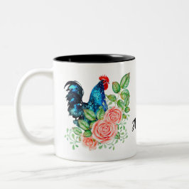 Rooster mit Personalisierten Blume Zweifarbige Tasse