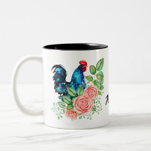 Rooster mit Personalisierten Blume Zweifarbige Tasse (Links)
