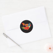 Rooster mit Poppies Black Red Personalisiert Runder Aufkleber (Umschlag)