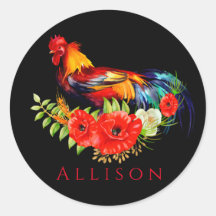 Rooster mit Poppies Black Red Personalisiert