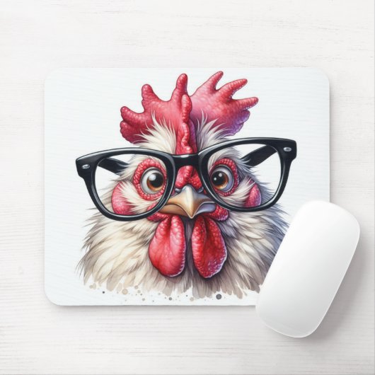 Rooster mit schwarzer Brille Mousepad (Mit Mouse)