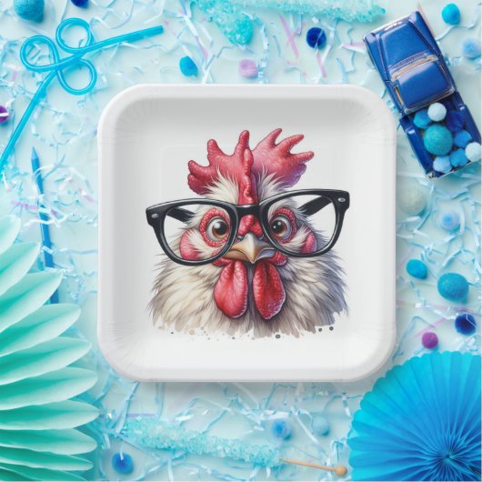 Rooster mit schwarzer Brille Pappteller (Party)