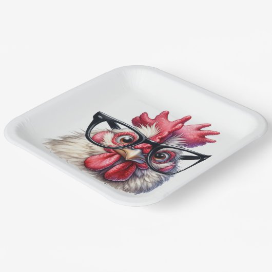 Rooster mit schwarzer Brille Pappteller (Gewinkelt)
