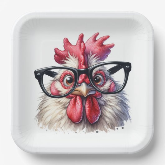 Rooster mit schwarzer Brille Pappteller (Vorderseite)