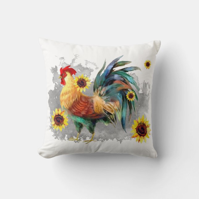 Rooster mit Sonnenblumen Bauernhof Kissen Kissen (Vorderseite)