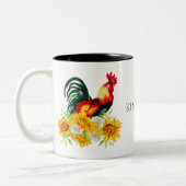 Rooster mit Sonnenblumen Personalisierte Wasserfar Zweifarbige Tasse (Links)