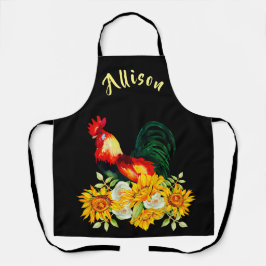 Rooster mit Sonnenblumen Schwarze Personalisierte  Schürze