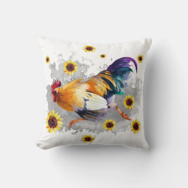Rooster mit Sonnenblumen Wasserfarben Art Throw Ki Kissen